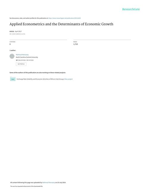 Applied Econometrics and the Determinants of Economic Growth 