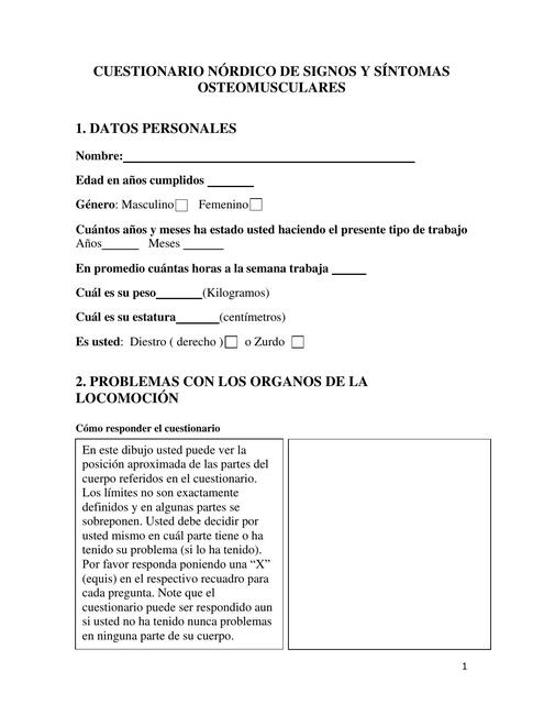 Cuestionario Nórdico de Signos y Síntomas Osteomusculares 