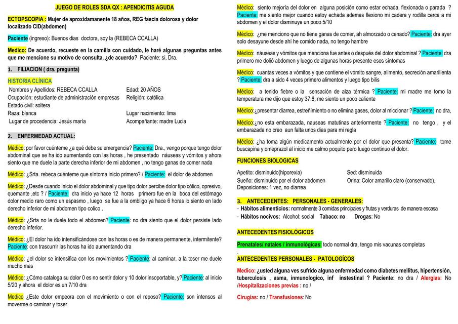 Juego de roles SDA QX: Apendicitis Aguda 