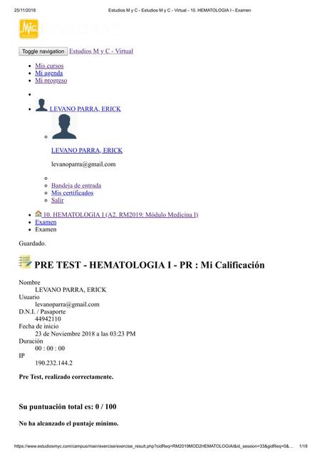 10 HEMATOLOGIA I Examen