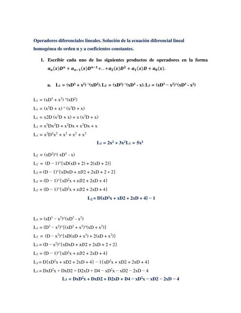 7. Ejercicios de Ecuaciones Diferenciales: Operadores diferenciales lineales
