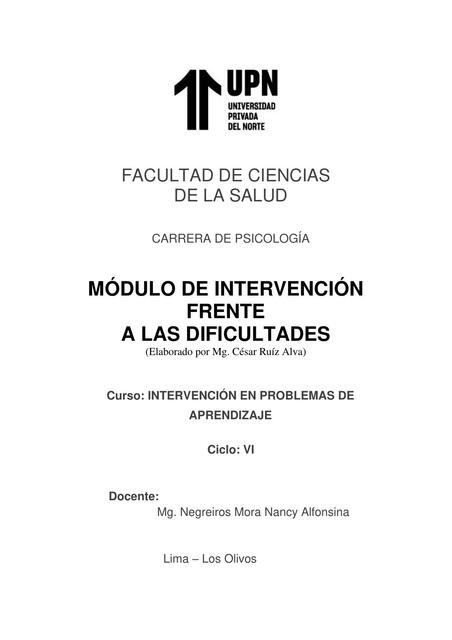 Modulo intervención de problemas de aprendizaje