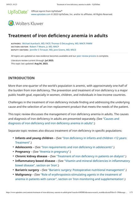 Treatment of iron deficiency anemia in adults 