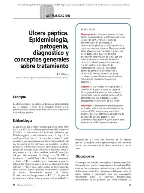 Úlcera péptica Epidemiología patogenia diagnóstico