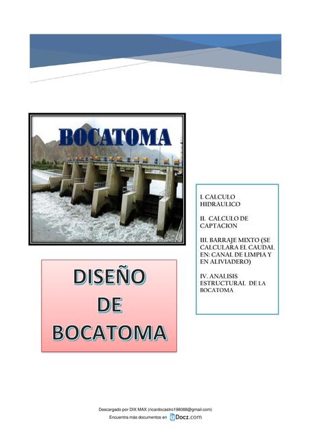 diseno de bocatoma santa catalina