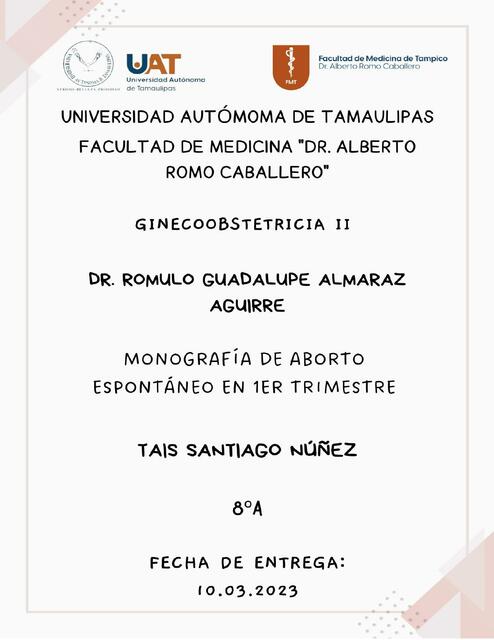 Monografía de Aborto Espontáneo en 1er Trimestre 