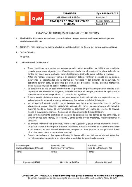 Estándar de Trabajos de Movimiento de Tierras 