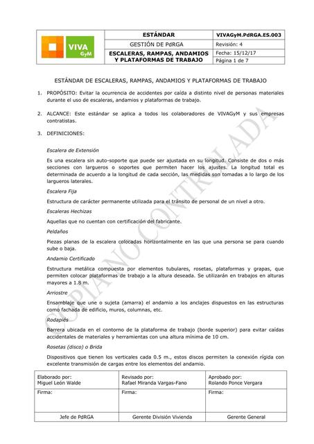 Estándar de Escaleras, Rampas, Andamios y Plataformas de Trabajo 