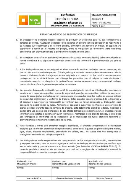 Estándar Básico de Prevención de Riesgos 