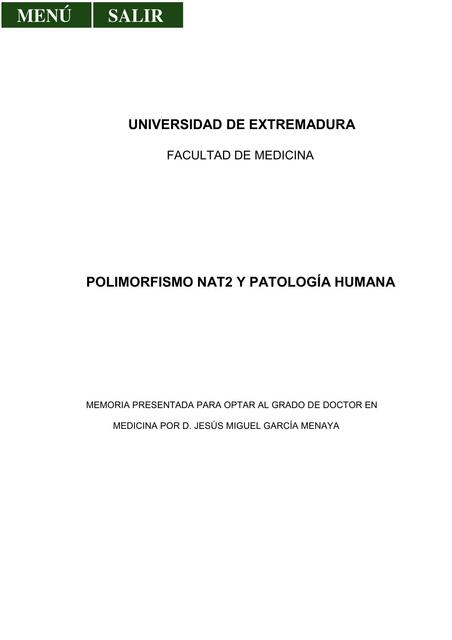 Polimorfismo NAT2 y Patología Humana 