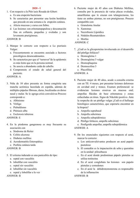 1. Banqueo de Dermatología 2020 - I a 2021 - II