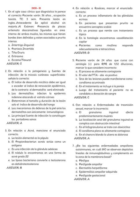 3. Preguntas examen Dermatología 2020 - II