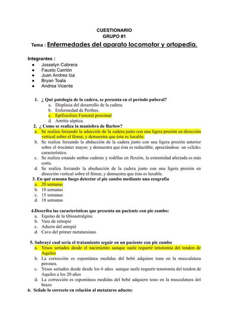 Cuestionario pediatría