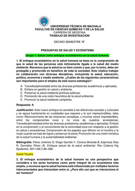 Salud como Enfoque Ecosistémico en la Salud Humana 