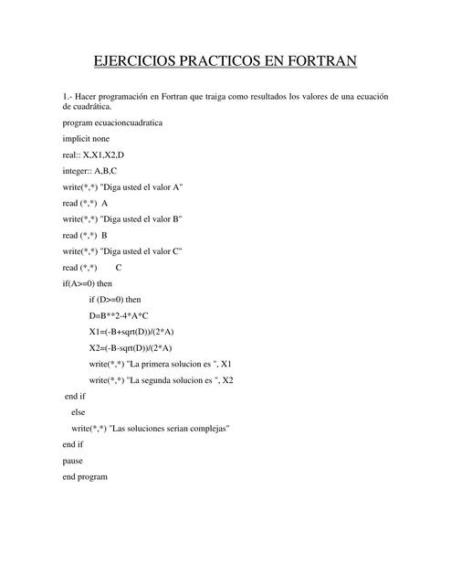 EJERCICIOS PRACTICOS EN FORTRAN