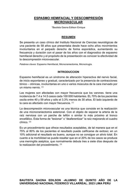 Espasmo hemifacial y descompresión microvascular