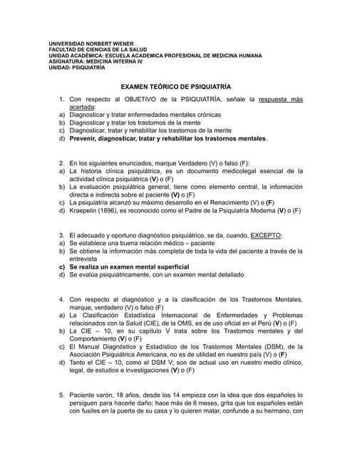 Examen Unidad Psiquiatría 