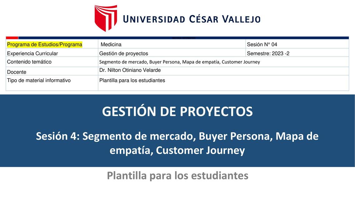 Sesión 4: Segmento de mercado, Buyer Persona, Mapa de empatía, Customer Journey