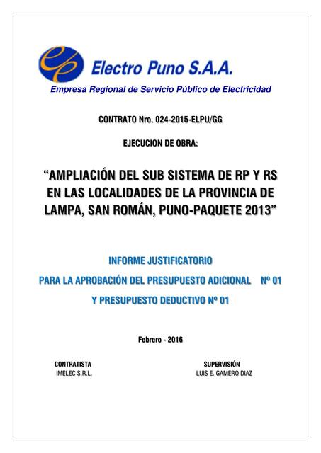 Ampliación del sub sistema de RP Y RS en las localidades de la provincia de lampa, san román, puno-paquete 2013