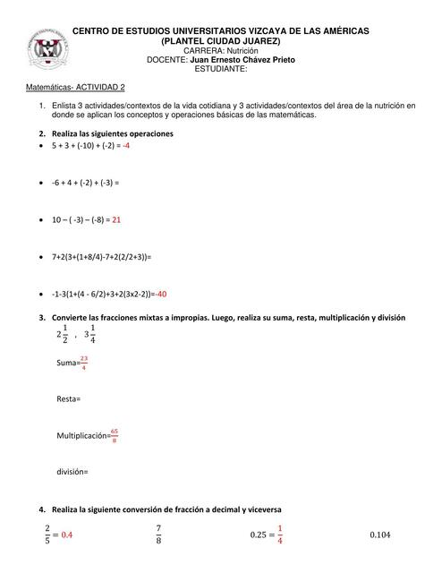 Ejercicios de Matemáticas 