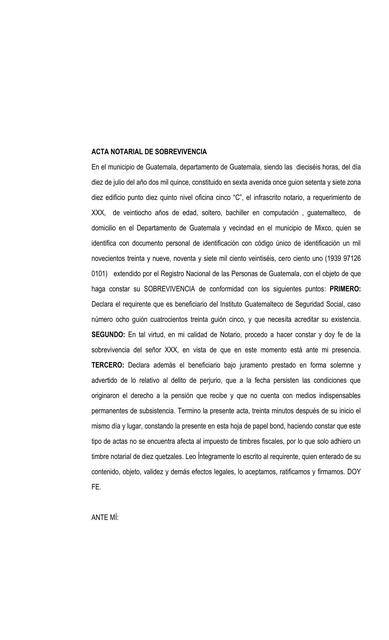 ACTA NOTARIAL DE SOBREVIVENCIA