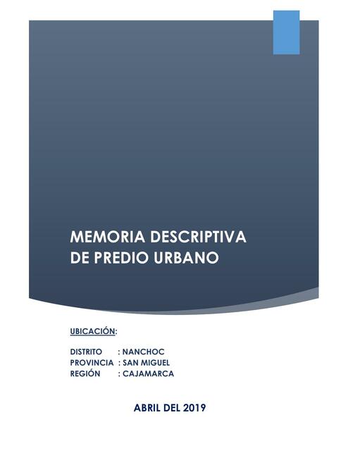 Memoria Descriptiva de Predio Urbano 