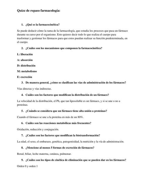 1 Quizz Farmacocinetica Ana Cristina Rosario