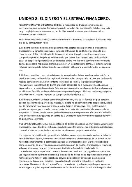 Resumen Economía: El dinero y el sistema financiero