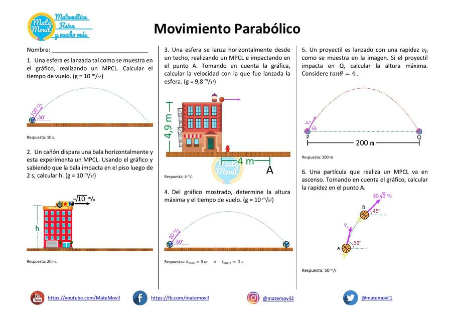 Movimiento Parabolico Ejercicios Propuestos PDF | Efrain Perez Avila