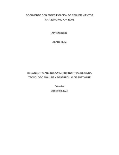 Especificación de los requerimientos funcionales