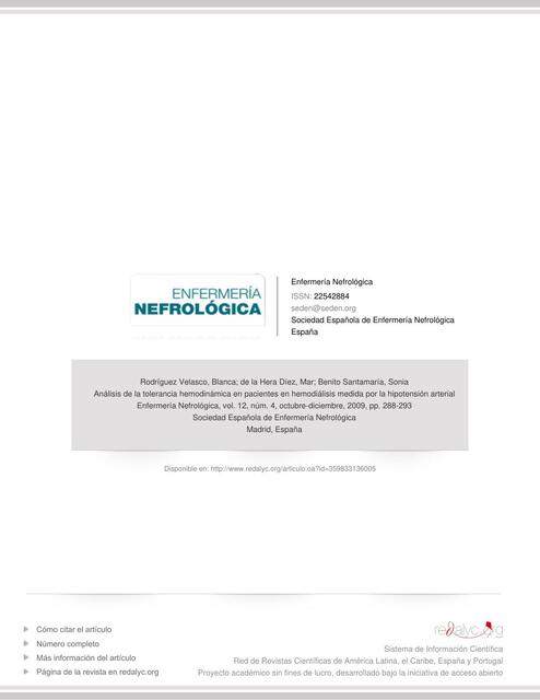 Análisis de la Tolerancia Hemodinámica en Pacientes en Hemodiálisis Medidas por la Hipotensión Arterial 