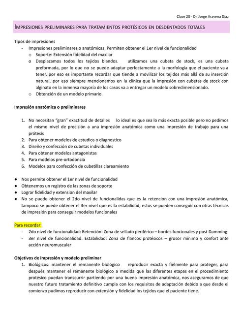 Impresiones preliminares para tratamiento protésicos en desdentados totales 