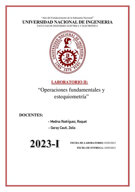 Operaciones fundamentales y estequiometría Química