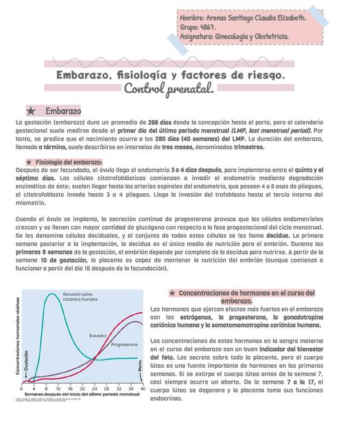 Embarazo fisiología y factores de riesgo Control