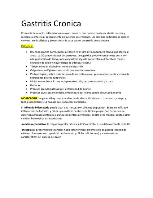 Gastritis Crónica Medicina Óptima Udocz