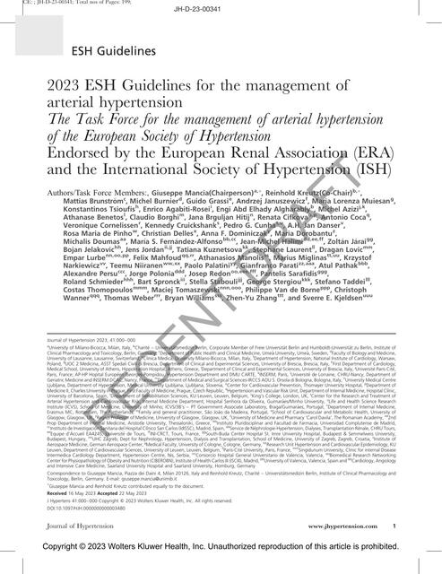 Directrices ESH para el tratamiento de la hipertensión arterial 