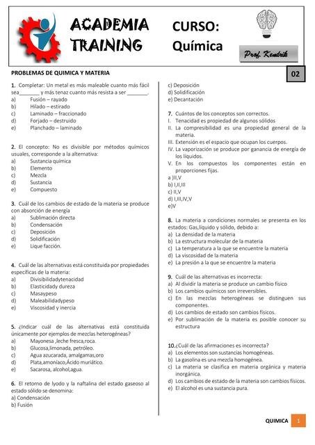 Problemas de química y materia 