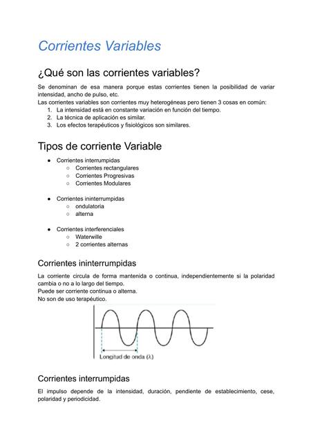 Corrientes variables