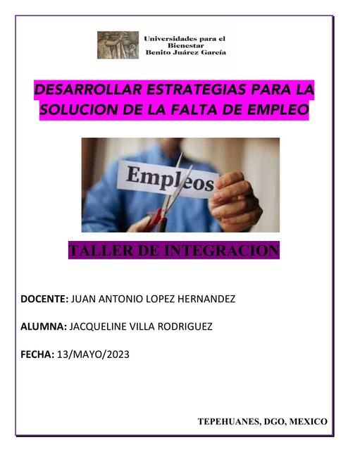 Desarrollar estrategias para la solución de la falta de empleo 