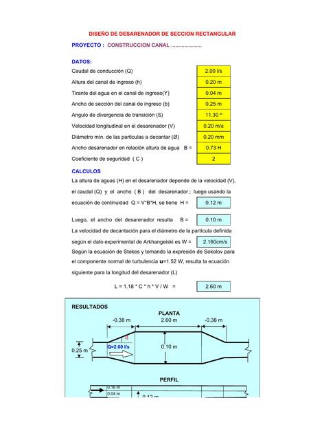 Diseño de Desarenador de Sección Rectangular 