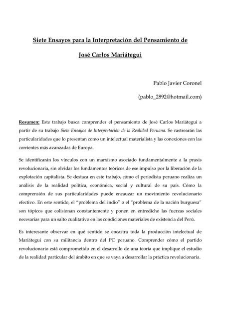 Siete Ensayos para la Interpretación del Pensamiento de José Carlos Manriátegui 