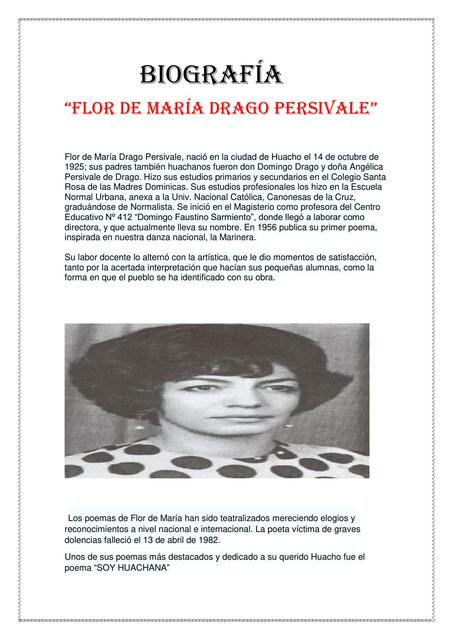 Biografía "Flor de María Drago Persivale"