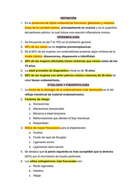 ENDOMETRIOSIS (RESUMEN GPC) ENARM