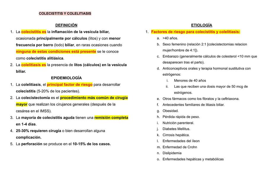 Colecistitis y Colelitiasis 