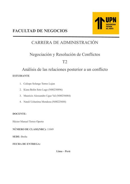 Análisis de las Relaciones Posterior a un Conflicto 