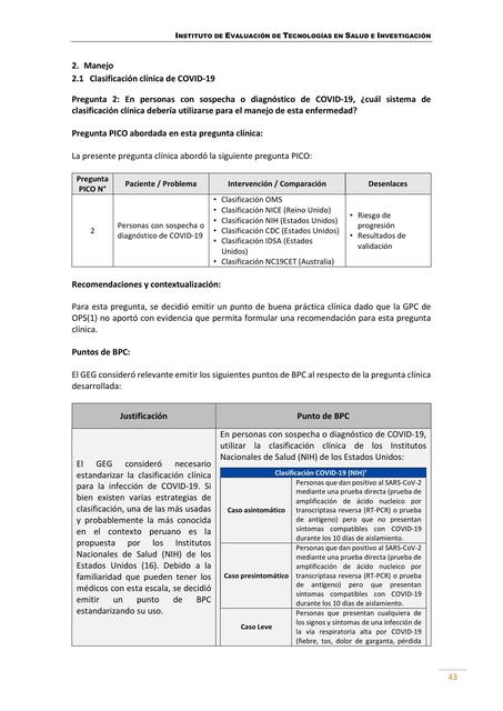 Clasificación Clínica de Covid-19 