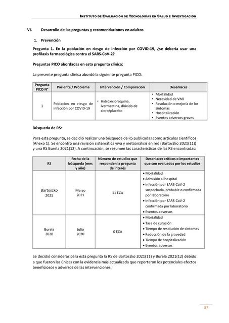 Desarrollo de las Preguntas y Recomendaciones en Adultos 