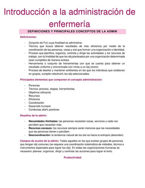 Introducción a la administración de enfermería