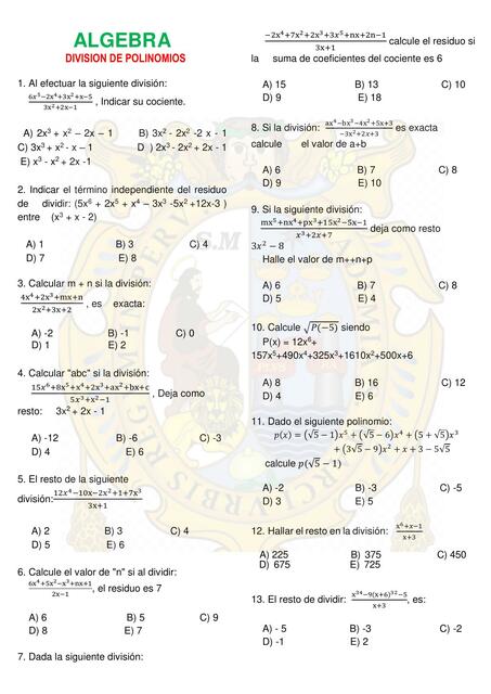 Álgebra división de polinomios