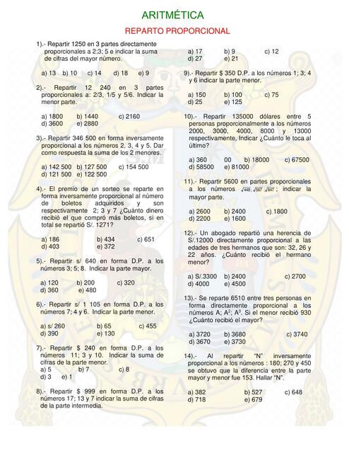 Aritmética Reparto Proporcional 